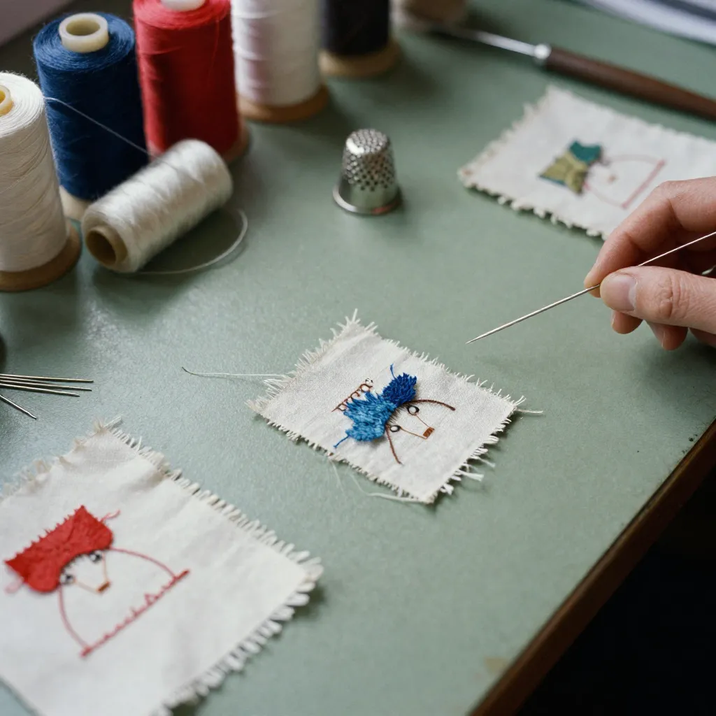 Arbetsyta med nål och tråd